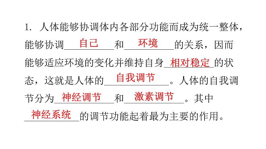 北師大版七年級(jí)生物下冊(cè)基礎(chǔ)知識(shí)填空題第12章人體的自我調(diào)節(jié)課件第2頁