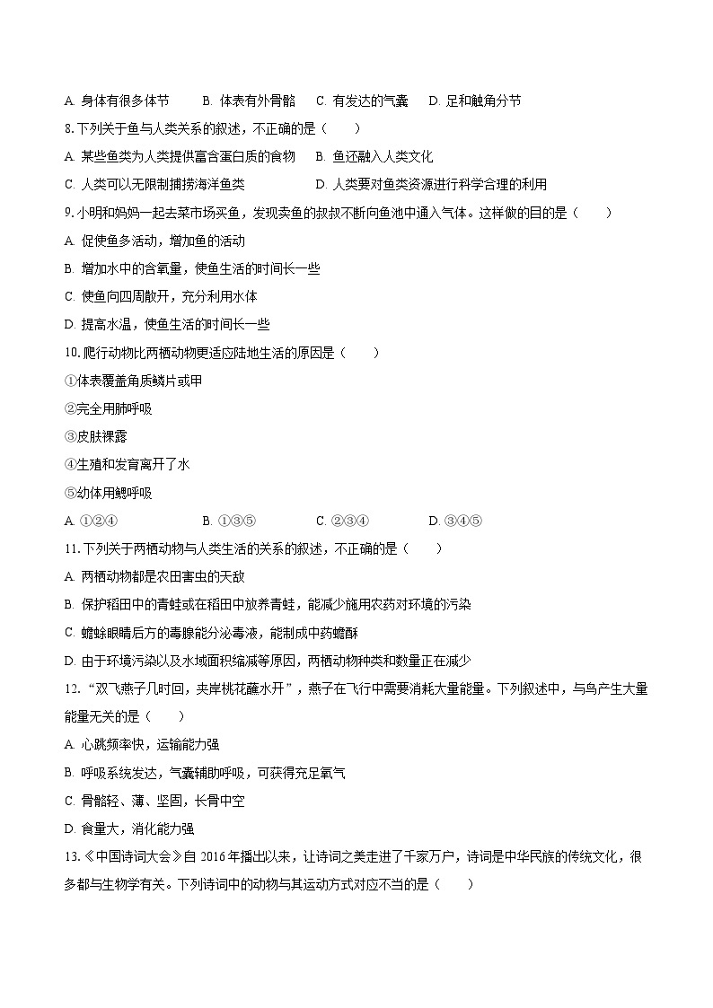 2023-2024学年湖北省黄石市下陆区九年级（上）月考生物试卷（10月份）（含解析）02