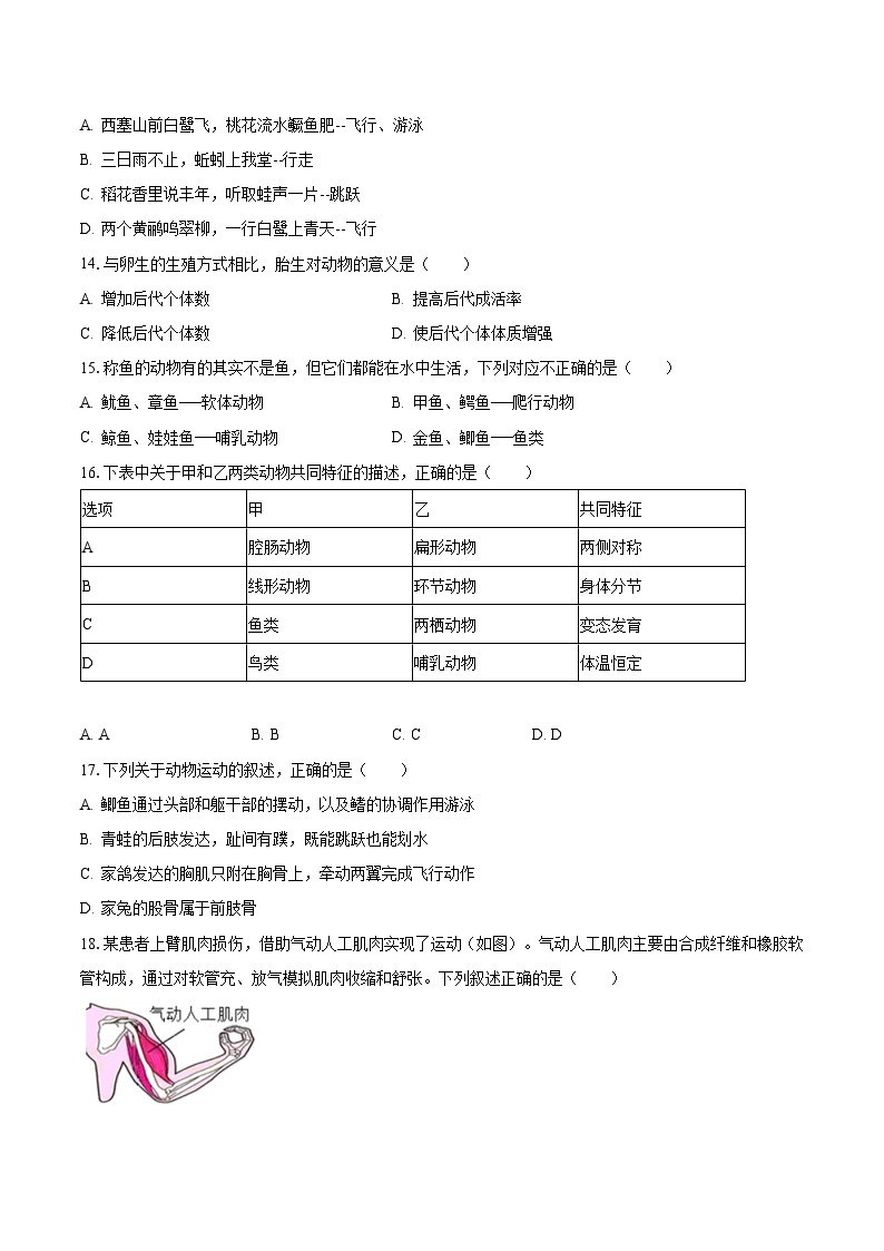 2023-2024学年湖北省黄石市下陆区九年级（上）月考生物试卷（10月份）（含解析）03