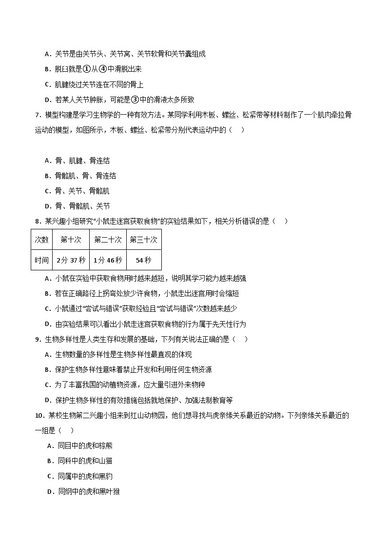 【期中模拟】(人教版)2023-2024学年八年级生物上册 期中真题分类专题汇编 期中热身卷01.zip02