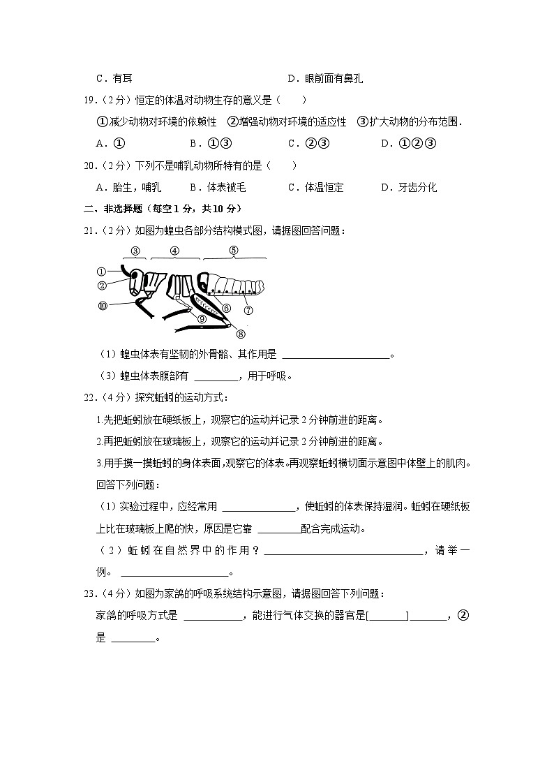 山西省大同市平城区三校联考2023-2024学年八年级上学期10月份月考生物试卷第3页