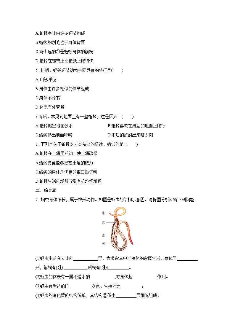 5.1.2 线形动物和环节动物(分层练习)(原卷版)第2页