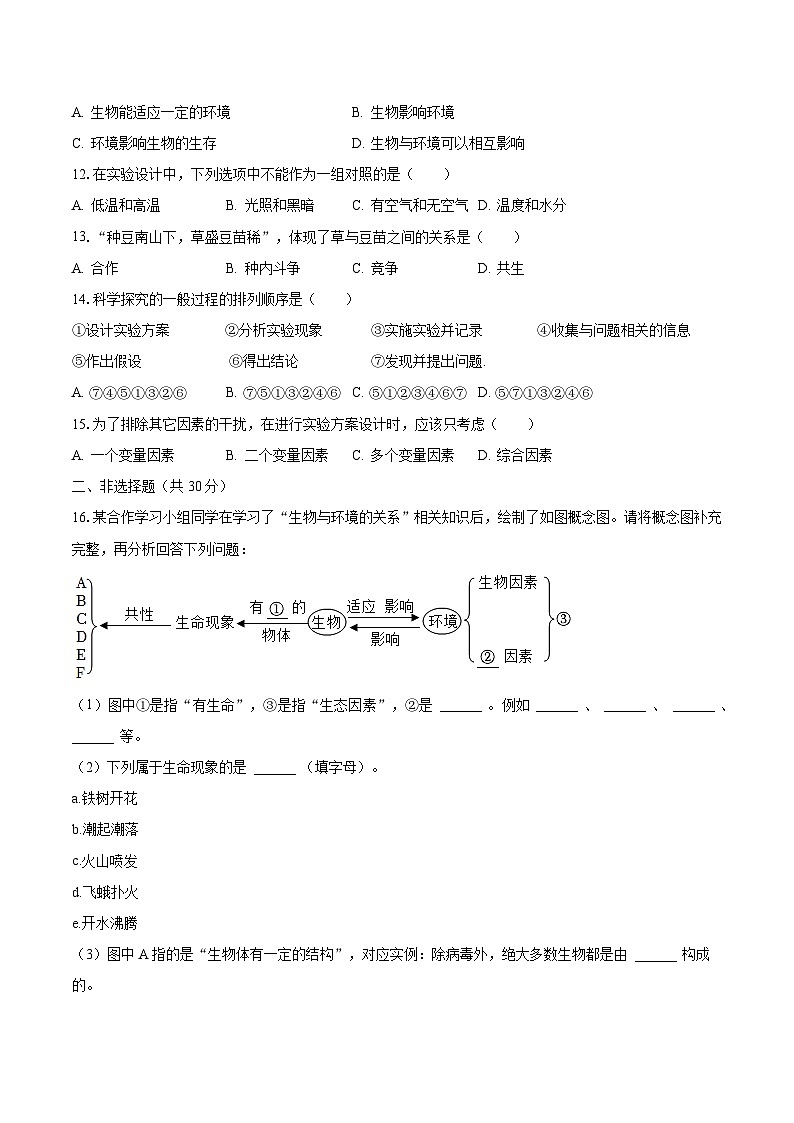 2023-2024学年广西崇左市扶绥县渠黎重点中学七年级(上)月考生物试卷(9月份)(含解析)02