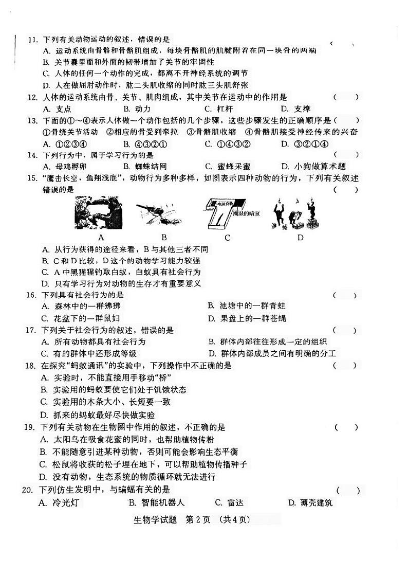 吉林省吉林市第二十五中学2023-2024学年八年级上学期期中生物试题第2页