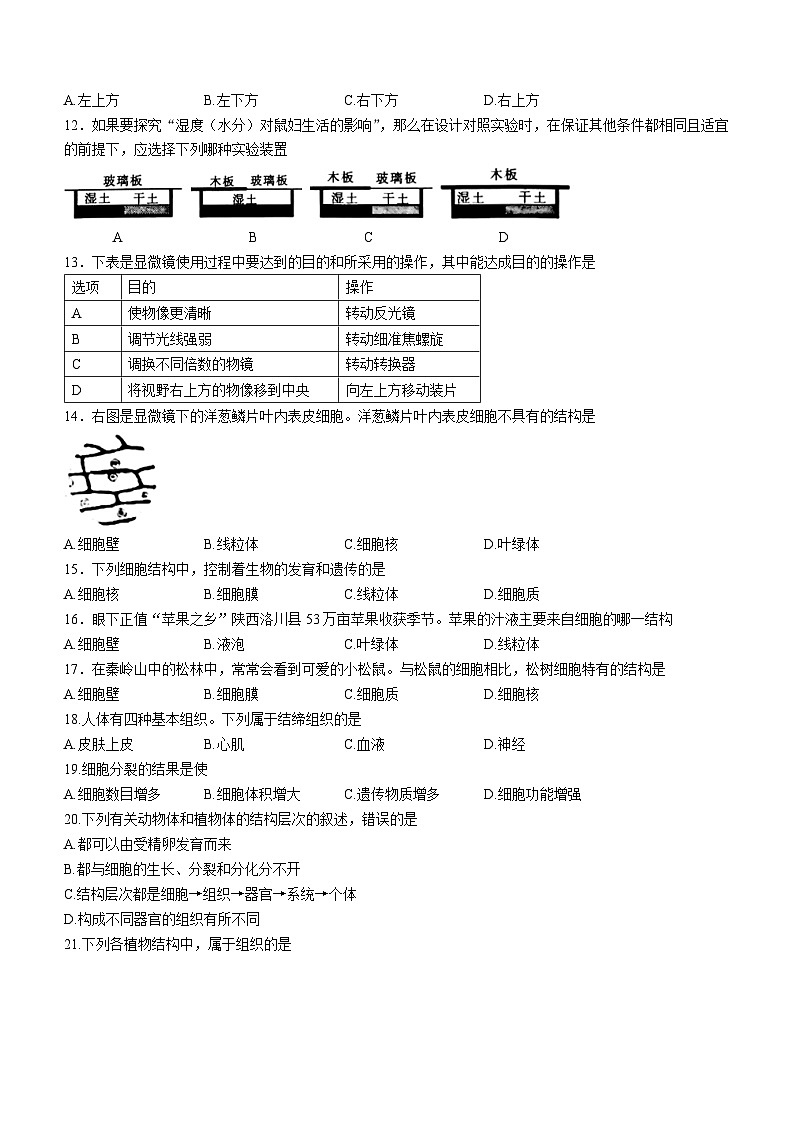 陕西省西安市莲湖区2023-2024学年七年级上学期期中生物试题第2页