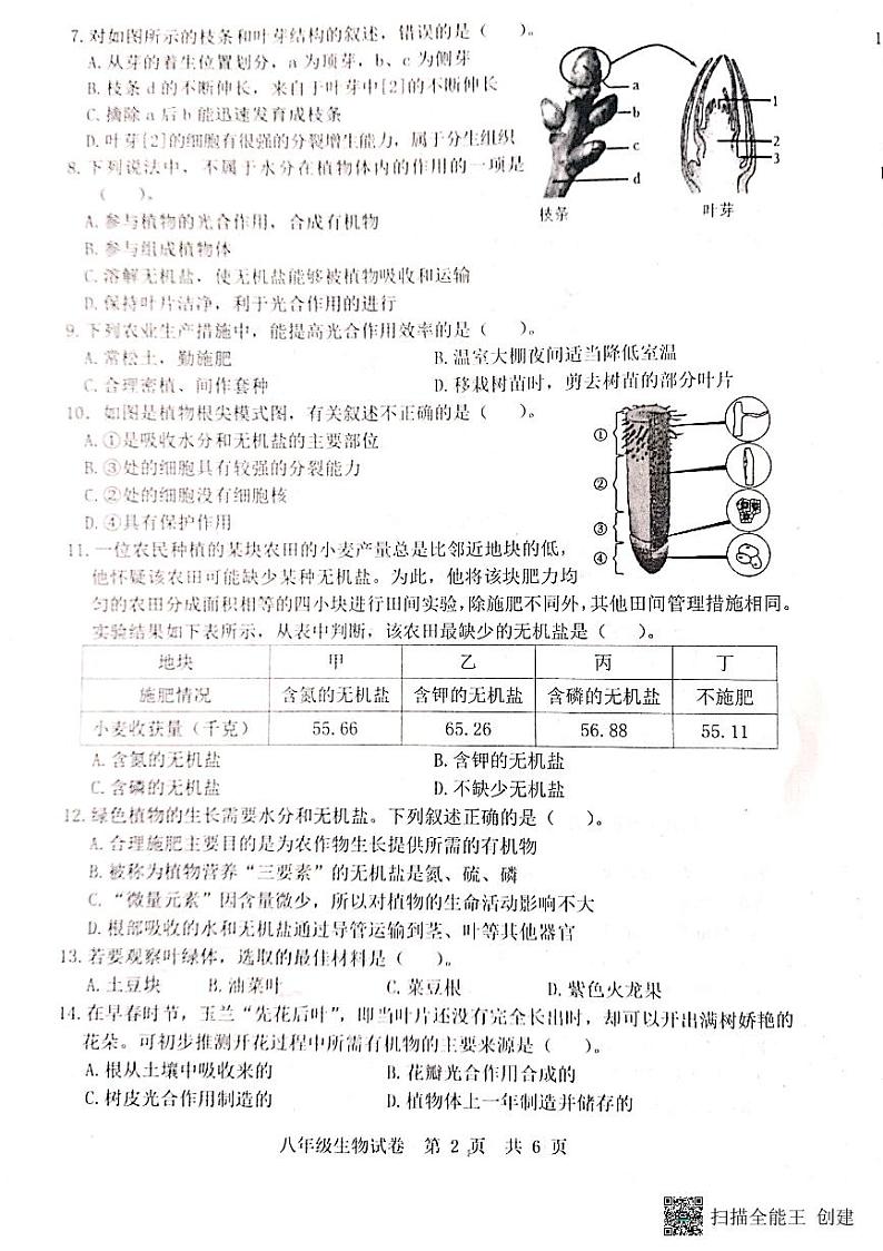 河北省唐山市迁安市2023-2024学年八年级上学期期中生物试题第2页