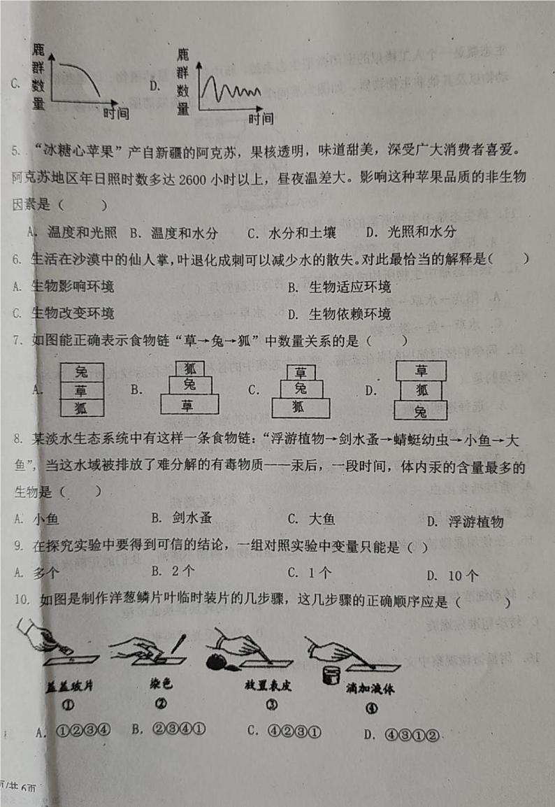 内蒙古赤峰市巴林左旗林东第三中学2023-2024学年七年级上学期期中考试生物试题第2页