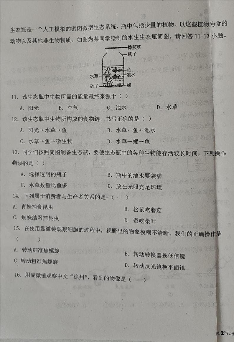 内蒙古赤峰市巴林左旗林东第三中学2023-2024学年七年级上学期期中考试生物试题第3页