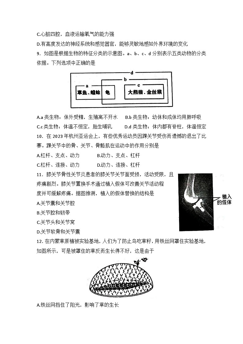 山东省泰安市宁阳县2023-2024学年八年级上学期期中生物试题第3页