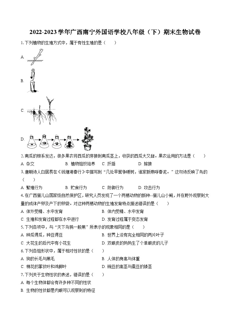 2022-2023学年广西南宁外国语学校八年级（下）期末生物试卷（含答案解析）01