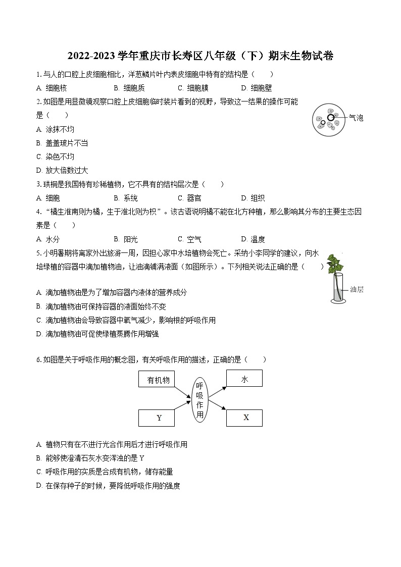 2022-2023学年重庆市长寿区八年级（下）期末生物试卷（含答案解析）01