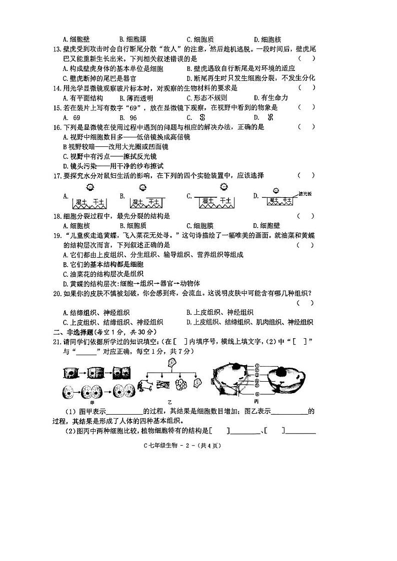 河南省驻马店市确山县2023-2024学年七年级上学期期中生物试题第2页