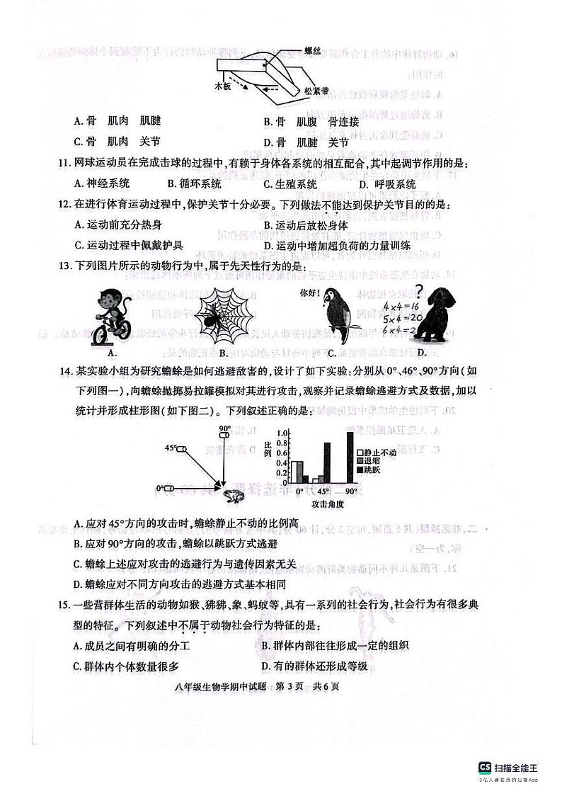 陕西省西安市长安区2023-2024学年八年级上学期期中生物试题第3页