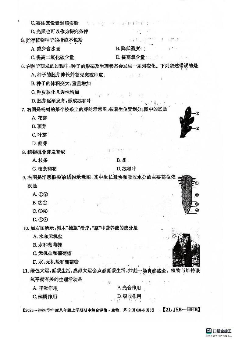 河北省保定市十三中2023-2024学年八年级上学期期中考试生物试卷+第2页