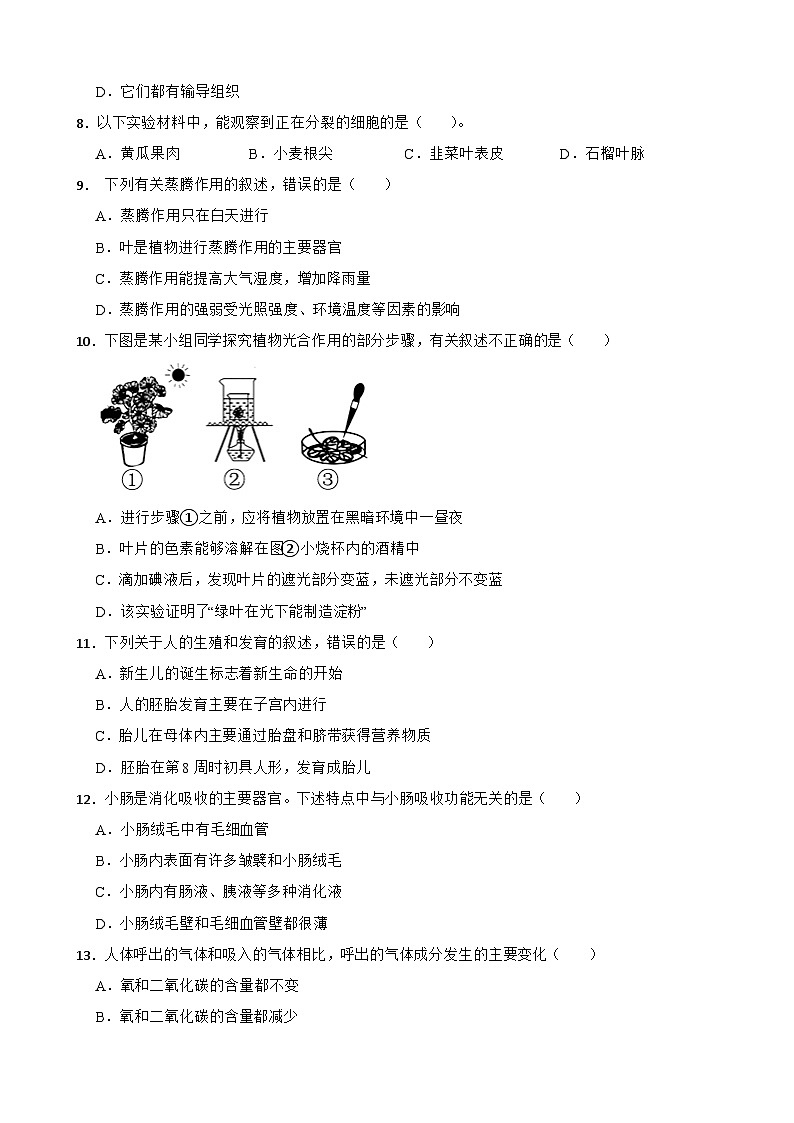 甘肃省武威十六中学联考2023-2024学年九年级上学期11月月考生物试题02
