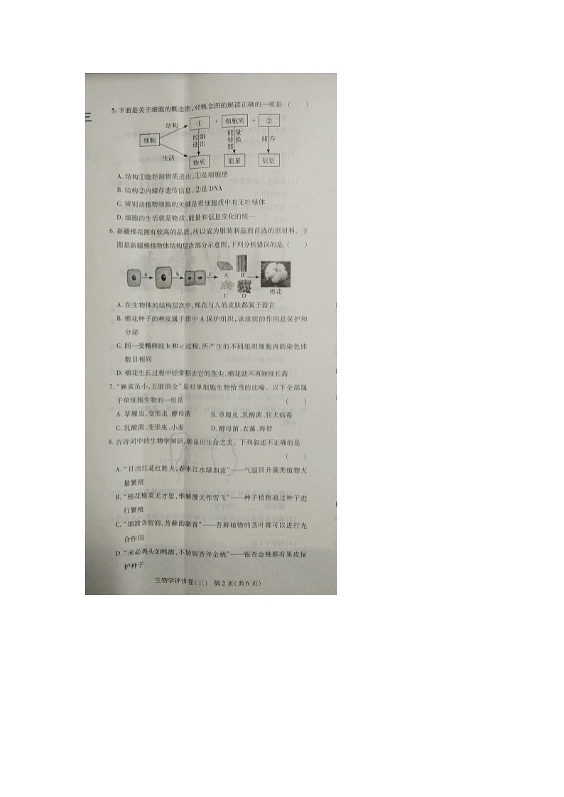 河南省商丘市实验中学2023-2024学年七年级上学期12月月考生物试题第2页