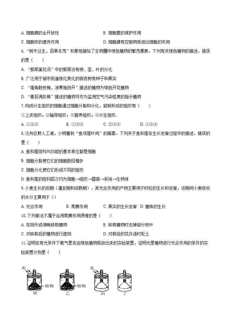 2022-2023学年山东省枣庄市台儿庄区七年级（上）期末生物试卷(含答案解析)02