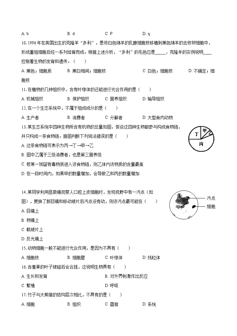 2022-2023学年江西省赣州市寻乌县七年级（上）期末生物试卷(含答案解析)02