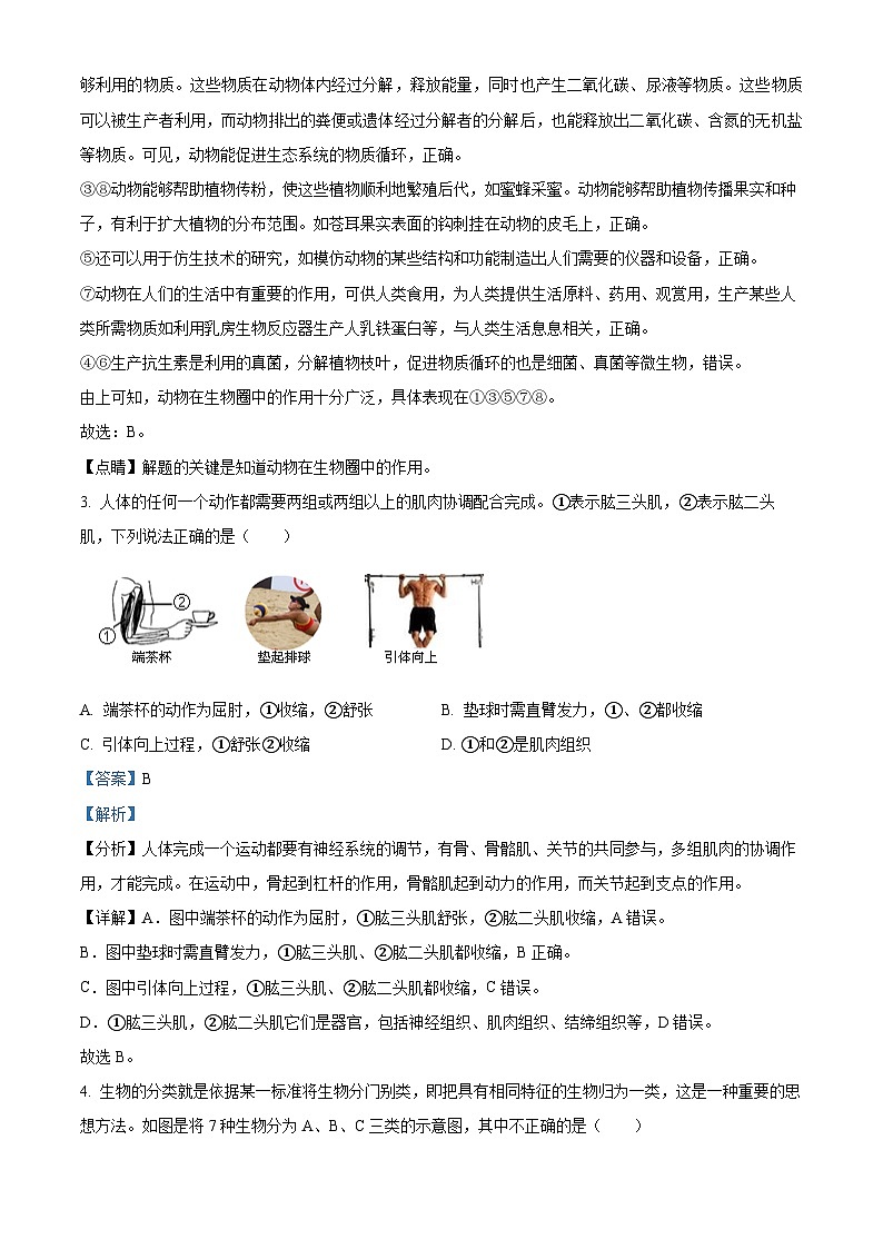 山东省东营市东营区文华学校2023-2024学年八年级上学期12月月考生物试题02