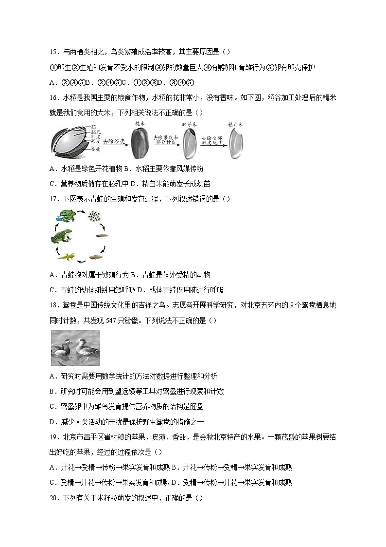 2023-2024学年北京市昌平区八年级上学期期中生物质量检测模拟试题(含答案)03