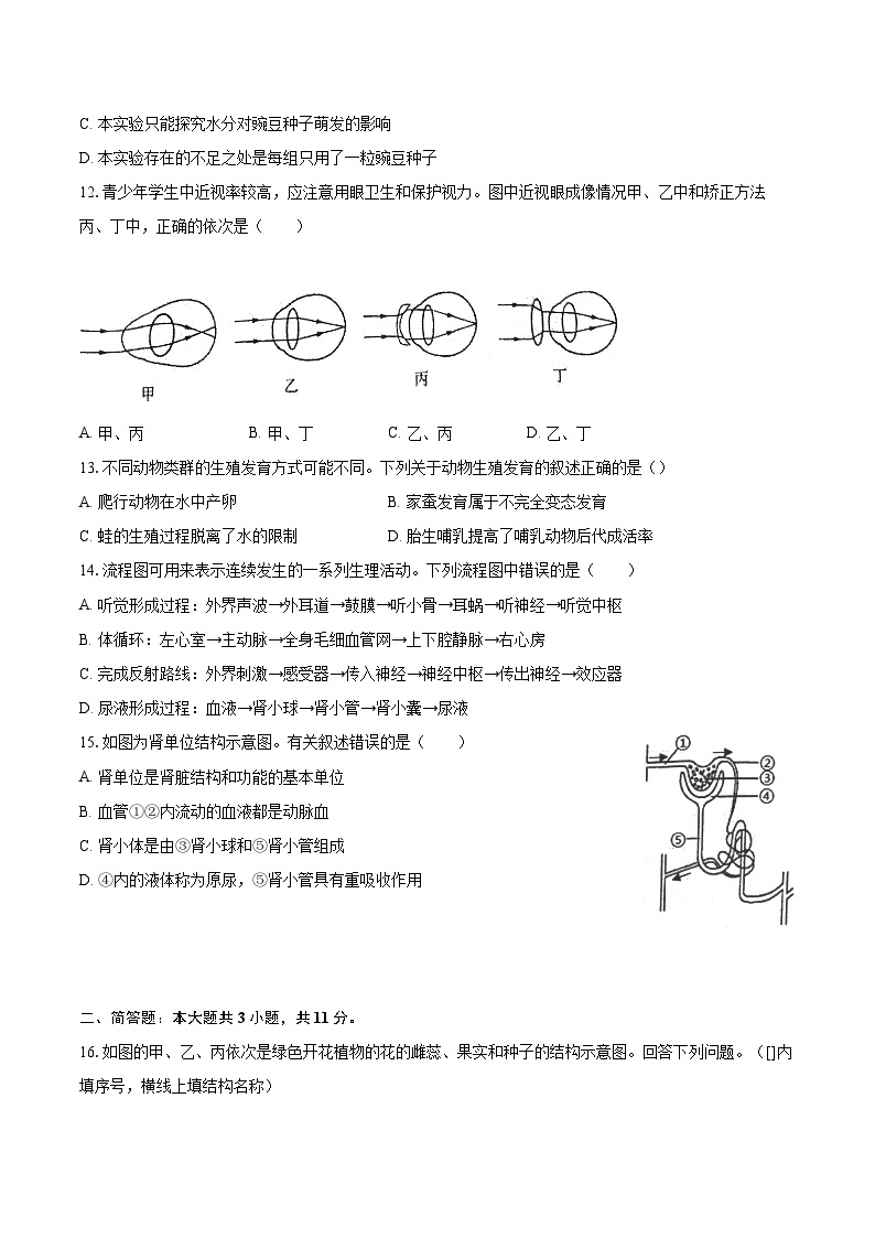 2022-2023学年江苏省连云港市八年级（上）期末生物试卷（含详细答案解析）03