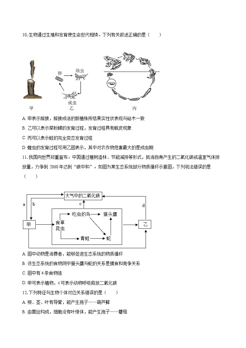 2022-2023学年江西省赣州市章贡区八年级(上)期末生物试卷(含详细答案解析)02