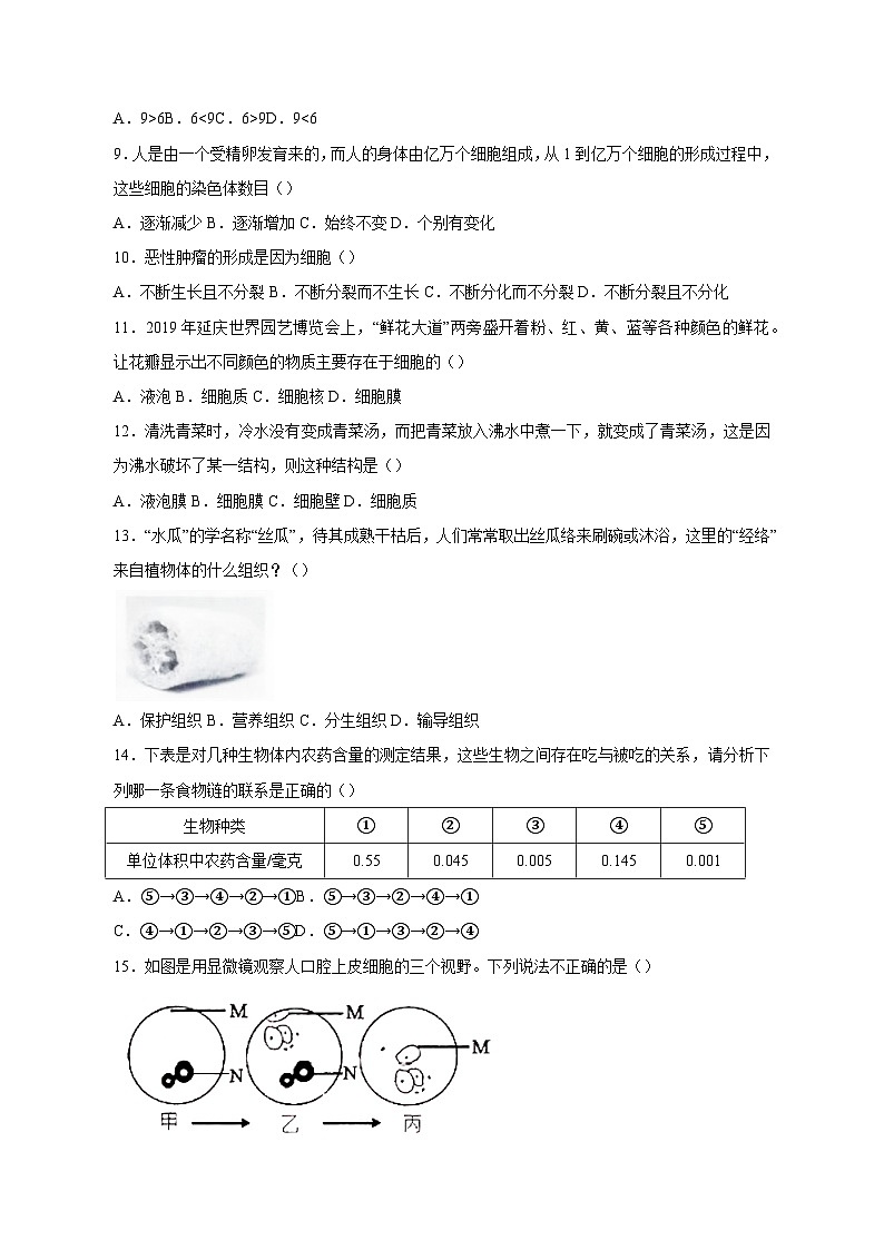 山东省临沂市郯城县2023-2024学年七年级上学期期中生物模拟试卷(含答案)03