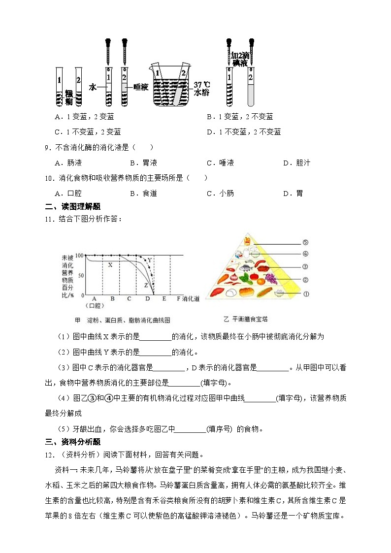 【寒假预习作业】人教版 初中生物 七年级 4.2.2消化和吸收(含解析)-练习02