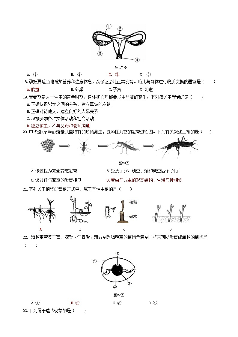 广东省清远市2022-2023学年八年级上学期期末考试生物试题第3页