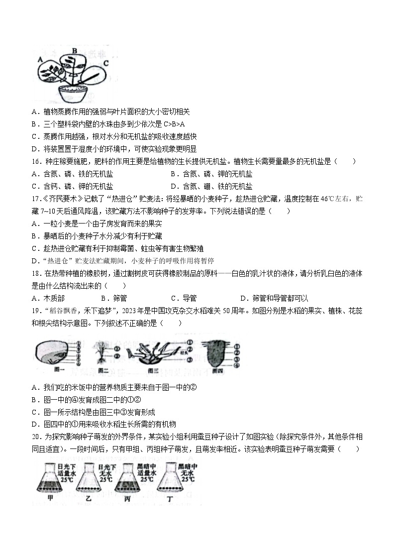 贵州省遵义市十校2023-2024学年七年级上学期期末模拟联考生物试题(无答案)03