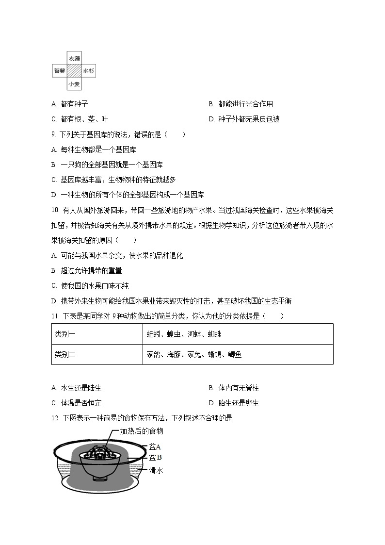 2023-2024学年黑龙江省绥化市明水县七年级上册期中生物测试卷（含解析）02