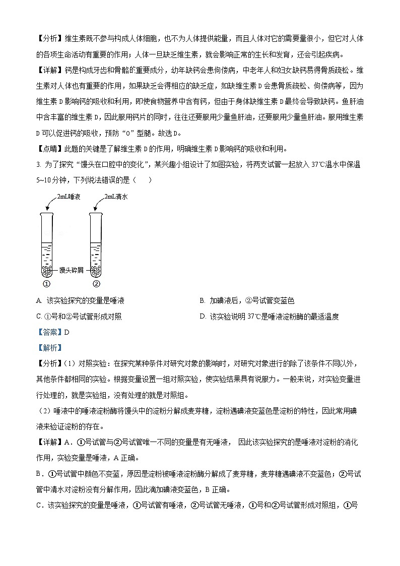 精品解析:山东省济宁市嘉祥县2022-2023学年七年级下学期期末生物试题(解析版)02