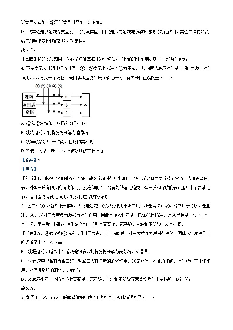 精品解析:山东省济宁市嘉祥县2022-2023学年七年级下学期期末生物试题(解析版)03