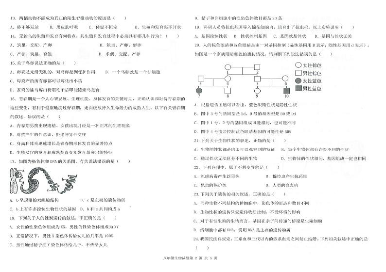 2023-2024学年夏津县成林学校8年级上学期期中生物试卷(含答案)02