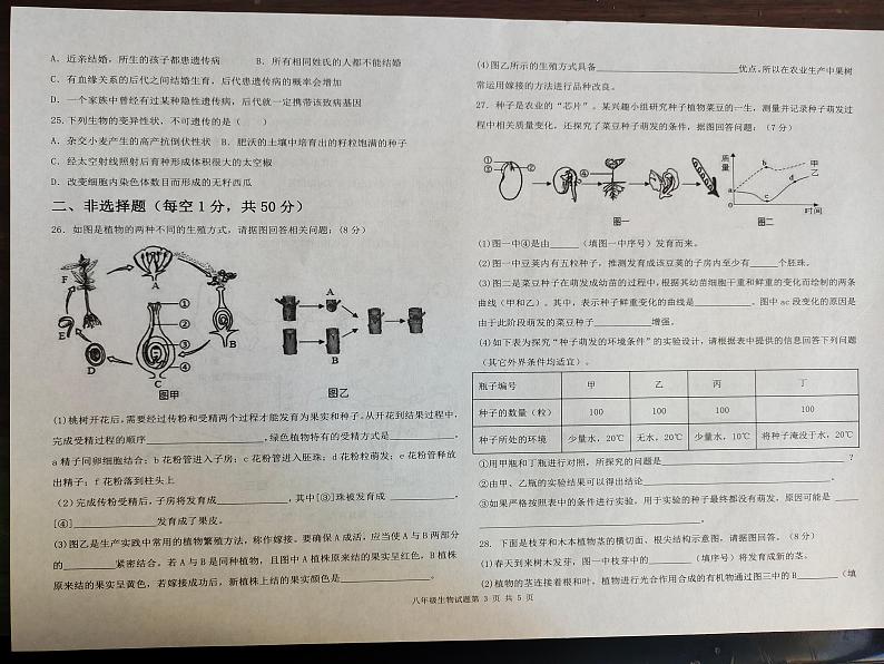 2023-2024学年夏津县成林学校8年级上学期期中生物试卷(含答案)03