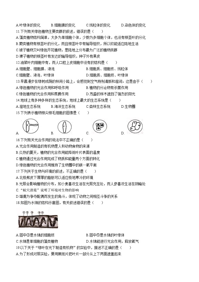 河南省周口市淮阳区2023-2024学年七年级上学期期末生物试题第2页