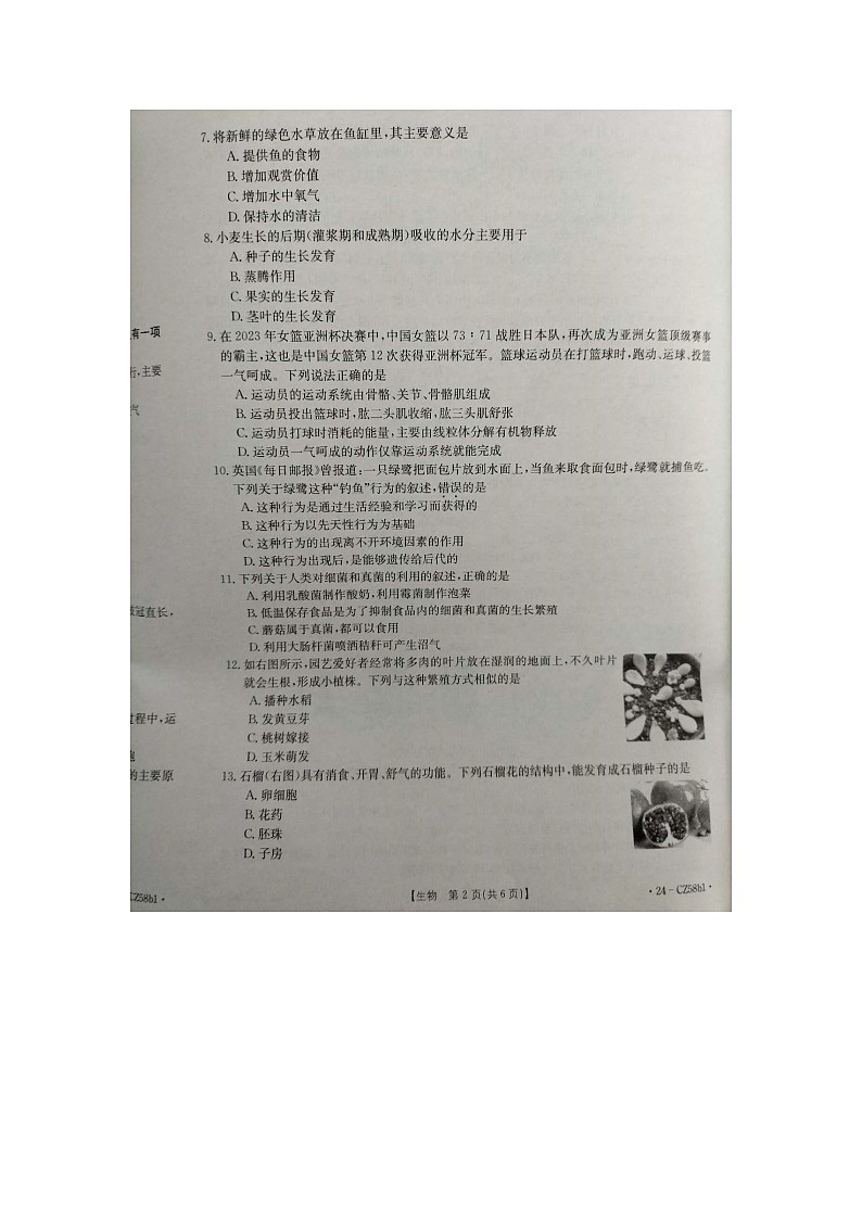 河北省保定市高碑店市2023-2024学年八年级上学期期末生物试题第2页