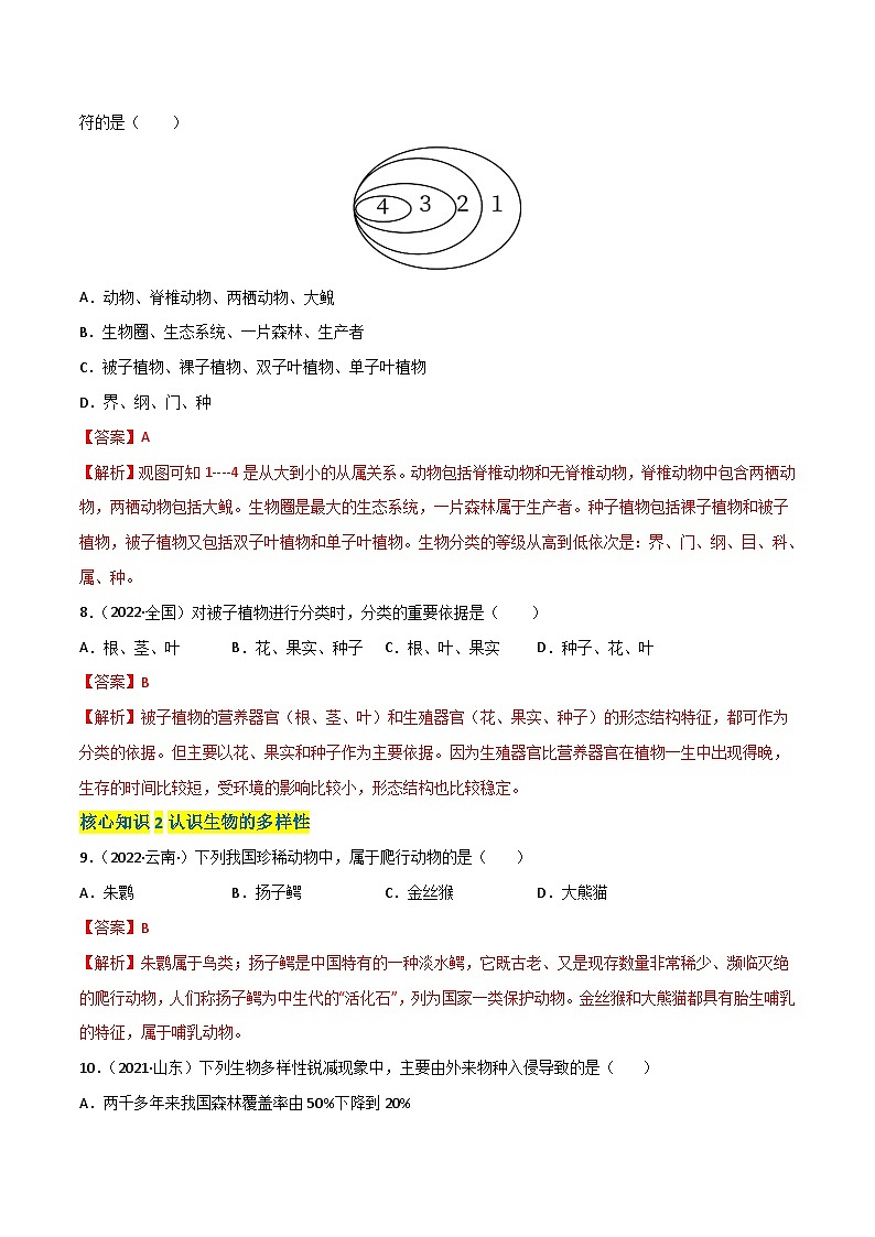 【全套精品專題】中考生物復(fù)習(xí)專題精講第六單元 生物的多樣性及其保護(hù)（A卷·知識通關(guān)練）（解析版）第3頁