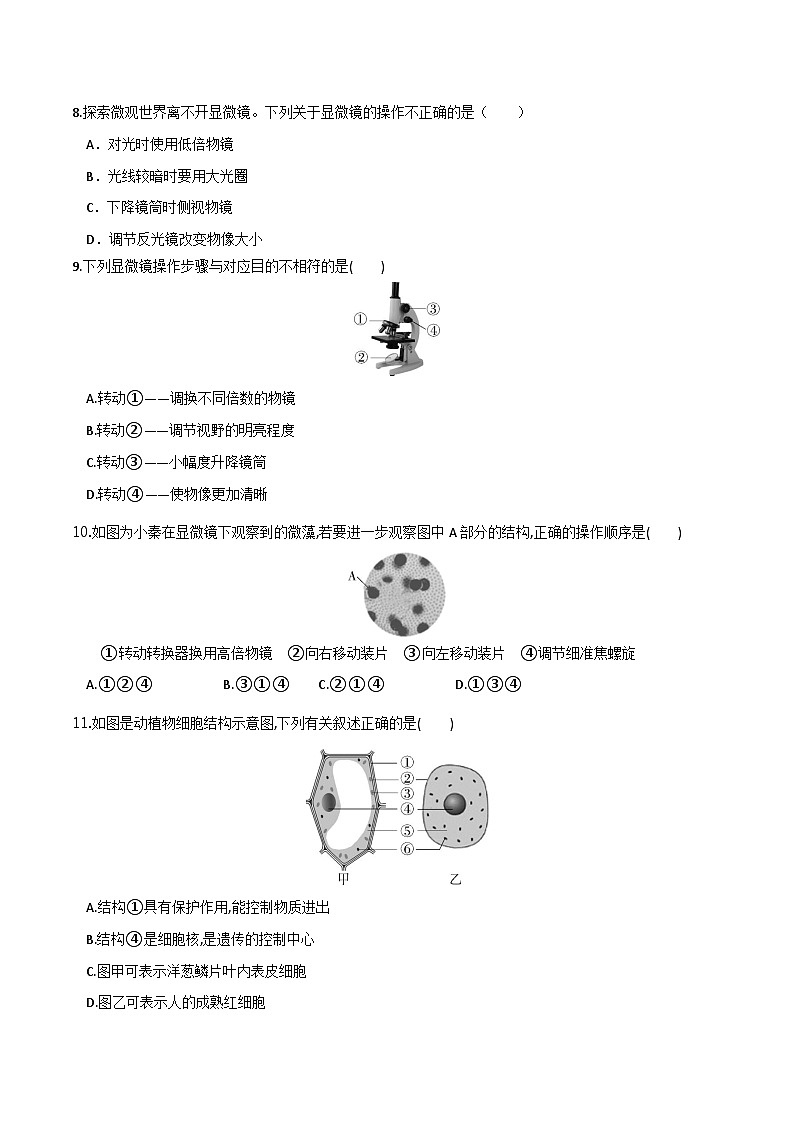 模块二 生物体的结构层次(测试)-2024年中考生物一轮复习讲练测(全国通用)02