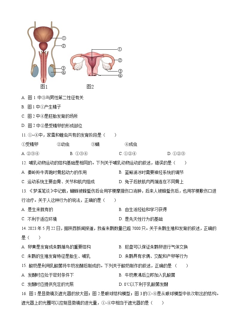 2023年陕西省中考生物真题03