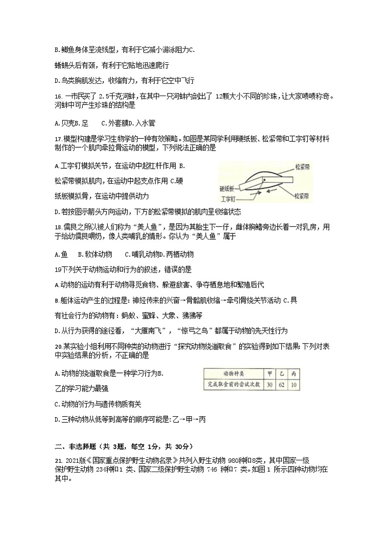 2023-2024学年湖北省黄石市大冶市八年级上学期期中生物试题及答案第3页