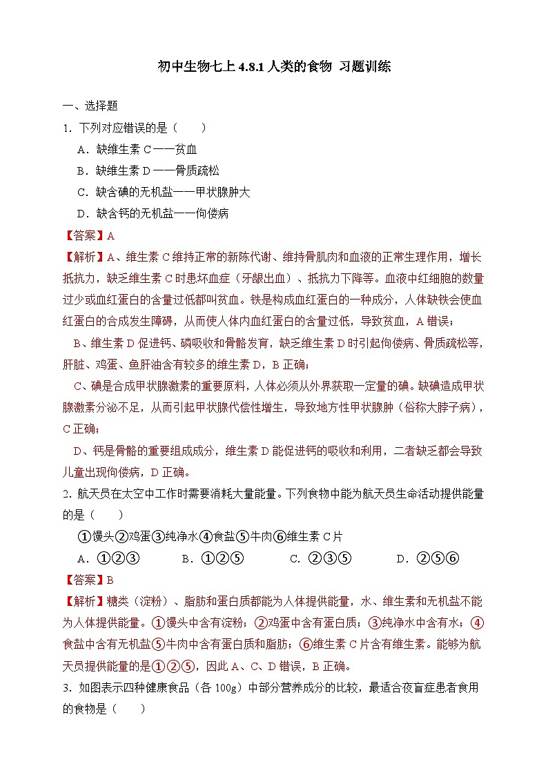 【北师大版】七下生物 4.8.1 人类的食物(课件+学案+练习)01