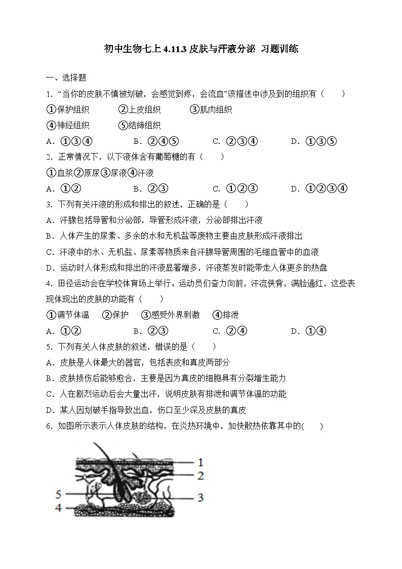【北师大版】七下生物 4.11.3 皮肤与汗液分泌(课件+学案+练习)01