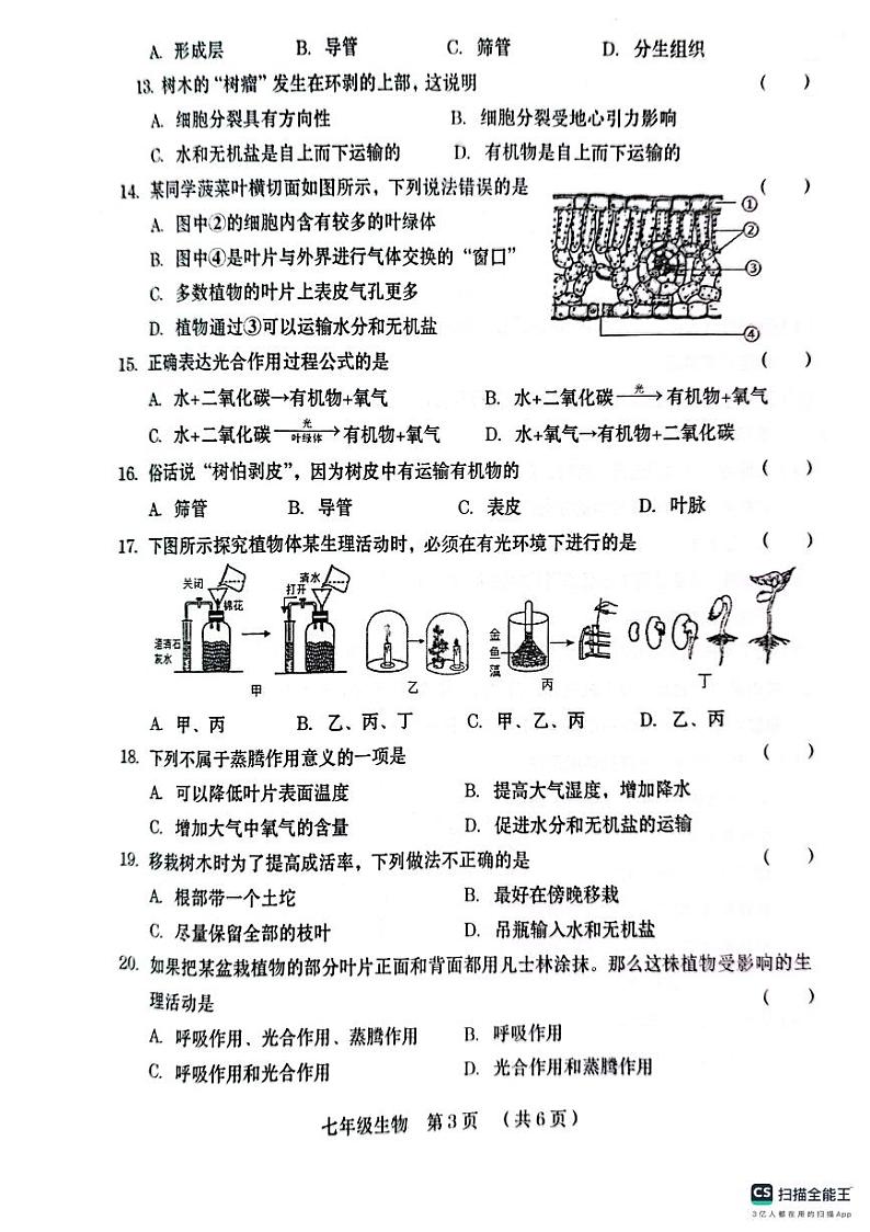 河南省周口市川汇区2023-2024学年七年级上学期期末生物试题第3页