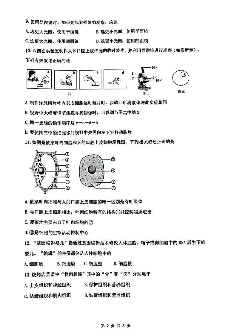 陕西省西安市铁一中学2023-2024学年七年级上学期期末生物试卷02