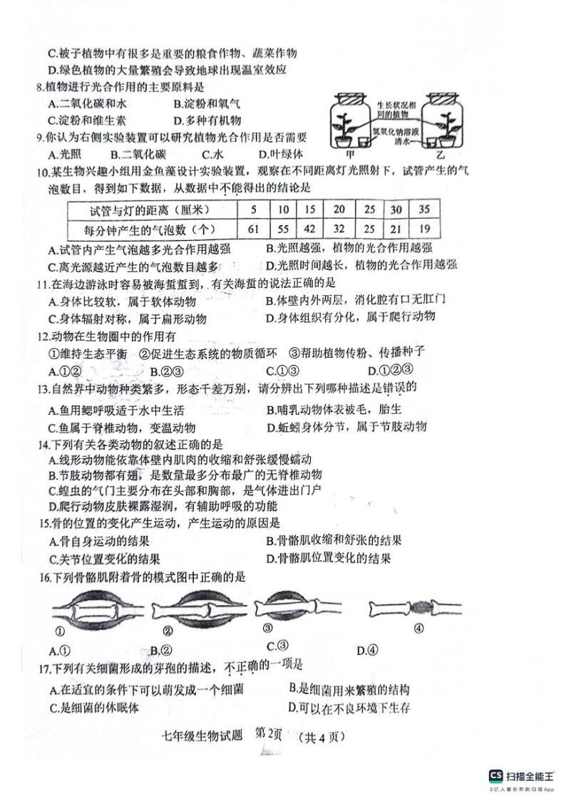 山东省菏泽市鄄城县2023-2024学年七年级上学期期末生物试题02