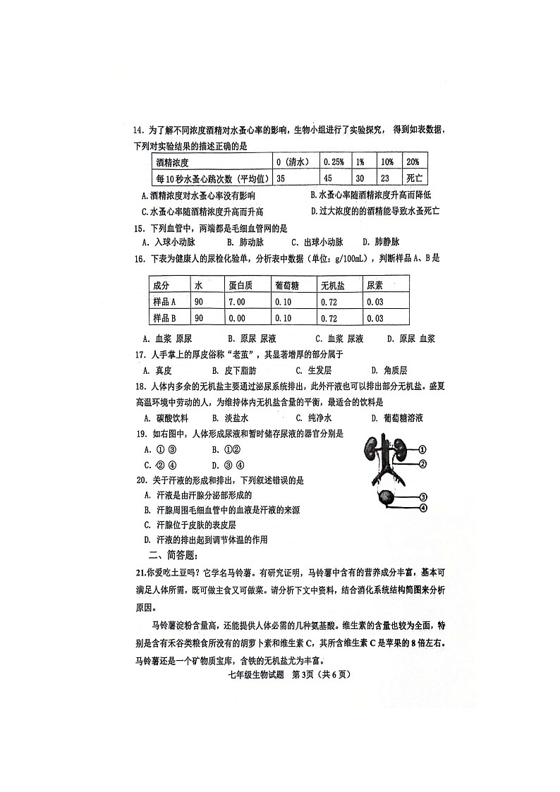 山东省威海市环翠区2023-2024学年七年级上学期期末生物试题03