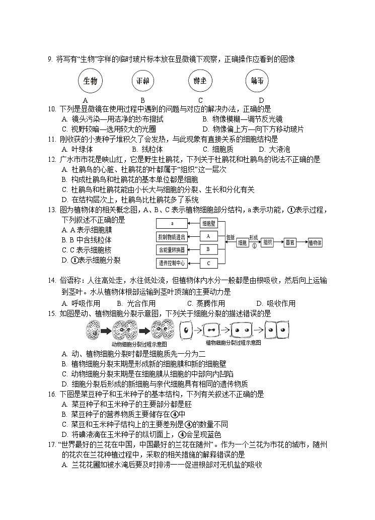 湖北省广水市2023-2024学年七年级上学期期末检测生物试题02