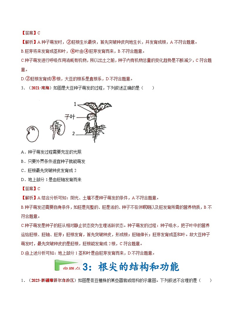 【备战2024中考】一轮复习 初中生物 真题分项汇编 专题03 绿色开花植物的一生(原卷+解析).zip03