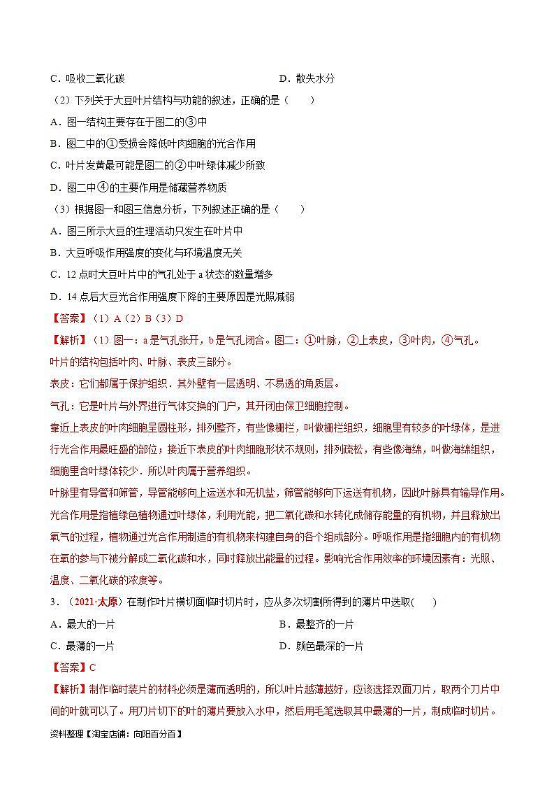 【备战2024中考】一轮复习 初中生物 真题分项汇编 专题04 绿色植物的蒸腾作用、光合作用和呼吸作用(原卷+解析).zip02
